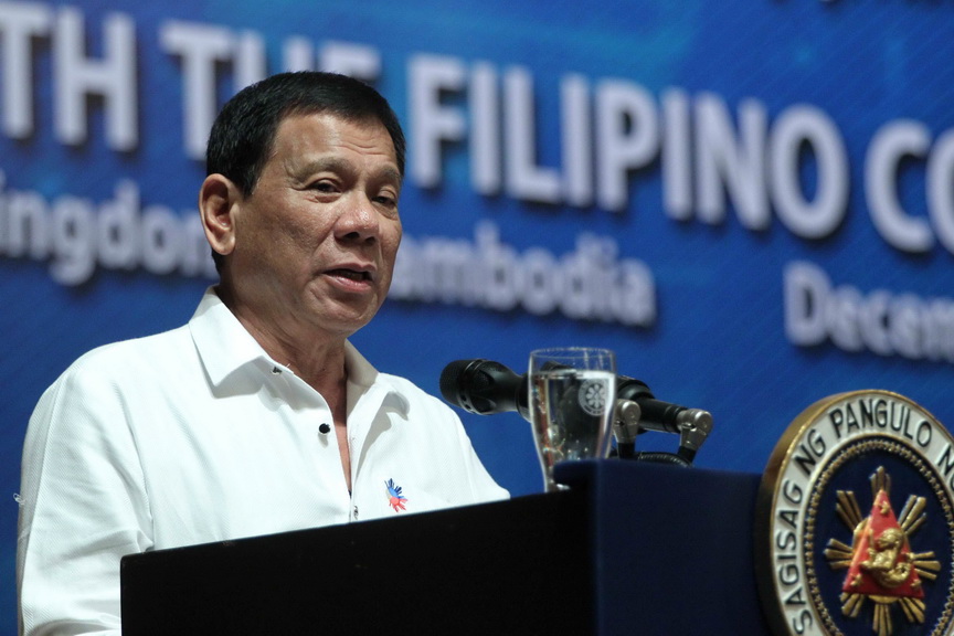 President Rodrigo Roa Duterte clarifies that his move to reinstate the regional director of the Criminal Investigation and Detection Group (CIDG) in Eastern Visayas was meant to uncover how illegal drugs has infected the ranks of the police in his speech during the meeting with the Filipino community in Cambodia at Sofitel Phnom Penh Phokeethra Hotel on December 13, 2016. ACE MORANDANTE/Presidential Photo