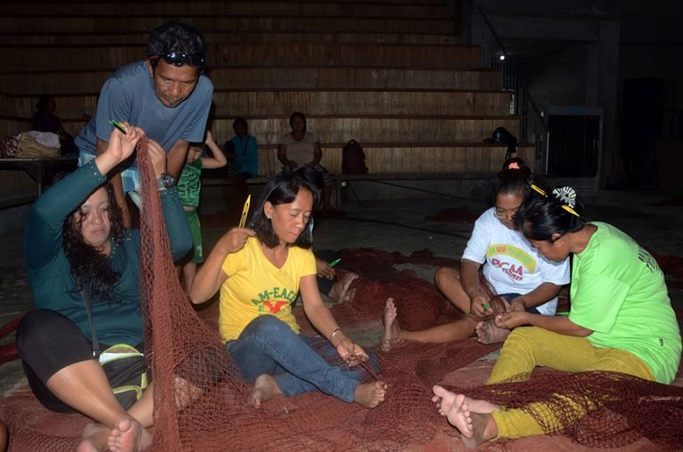 Women participate in a 30-day training on fishnet/pokut making held at the Municipal Gymnasium beginning March 6. The program is funded by the Department of Social Welfare and Development regional office in partnership with the Technical Education and Skills Development Authority through the Local Government Unit of Maitum. The training aims to equip each participant with new knowledge and skills necessary for employment and provide them a stable source of income. (John James I. Doctor/MAITUM INFORMATION OFFICE)