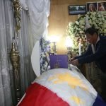 Right after President Rodrigo Roa Duterte's arrival from a successful visit to three countries in the Middle East, he goes straight to the wake of the late 2Lt. Estilito Saldua, Jr. in San Jose, Batangas on April 17, 2017. Here the President awards a posthumous medal to Saldua who was killed while thwarting the terror attack of the Abu Sayyaf Group in Bohol recently. REY BANIQUET/Presidential Photo