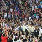 President Rodrigo Roa Duterte is swarmed by supporters upon his arrival at Khalifa Sports City in Bahrain on April 14, 2017 for the meeting with the Filipino community.ACE MORANDANTE/Presidential Photo