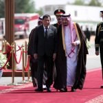 President Rodrigo Duterte is accompanied by His Royal Majesty King Salman Bin Abdulazziz Al Saud, Custodian of Two Holy Mosques and officials of the Kingdom of Saudi Arabia after the welcome ceremony at His Majesty’s private residence in Rawdhat Khuraim on April 11, 2017. ROBINSON NIÑAL/Presidential Photo