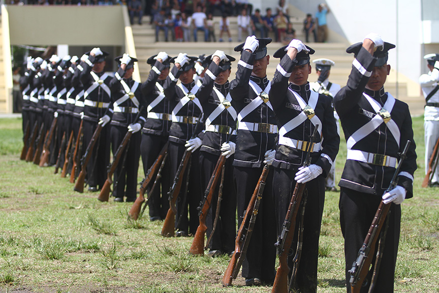 Cadets from the Philippine Military Academy Class of 2019 perform a silent drill at the University of Southeastern Philippines in Davao City on Wednesday (17 May 2017). Newsline Photo