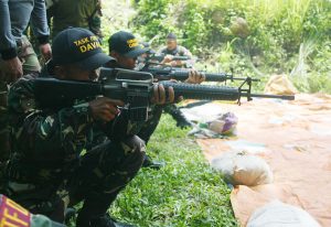 Special Civilian Armed Auxiliary trainees under Task Force Davao undergo marksmanship course as part of their basic military training at an Army camp in Malagos District, Davao City Monday. The Task Force Davao is the Army's counter-terrorism unit in the city. Newsline photo