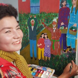 NUMFA- She is 52, a Xugur paintor, she loves to paibt about environment.