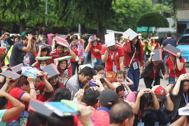 Employees of the City Government of Davao participate in the city-wide earthquake and tsunami drill on Friday, July 14. Newsline Photo