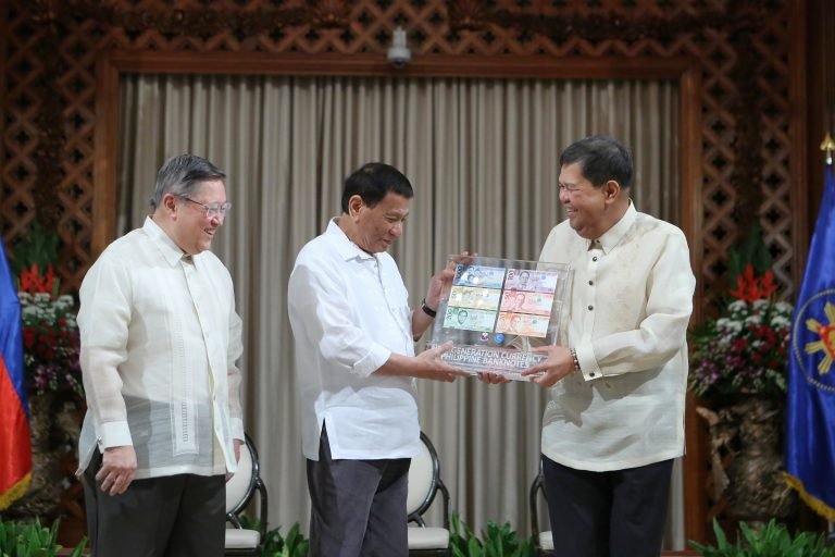 New currency banknotes, coins, presented to Duterte