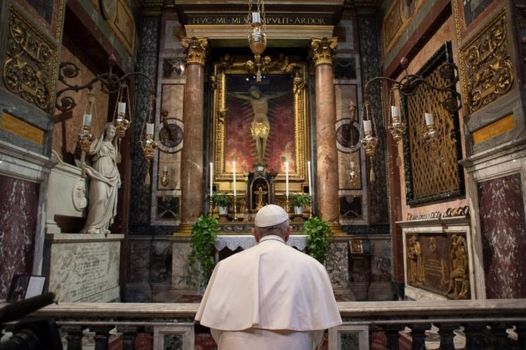 Pope Francis makes walking prayer pilgrimage for coronavirus pandemic