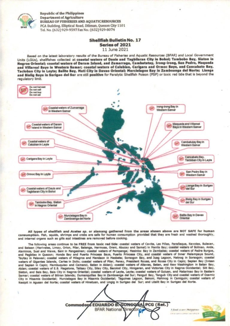 Coastal waters in 7 provinces confirmed red tide-infected