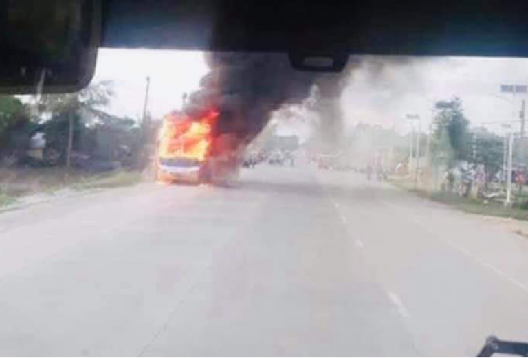 Bus carrying frontliners  set to fire,  3 passengers perished