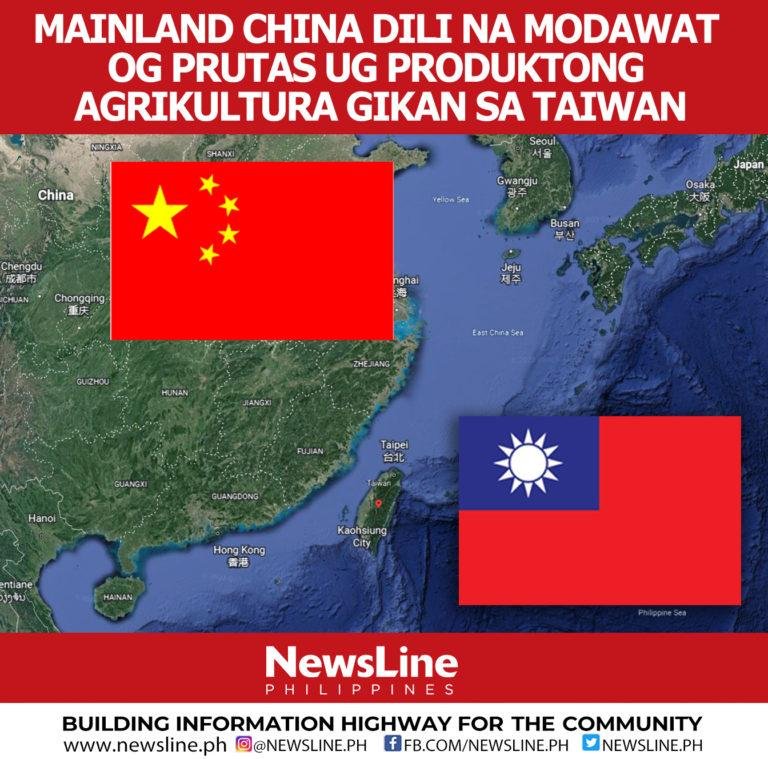 Mainland china dili na modawat og  produktong agrikultura gikan sa Taiwan