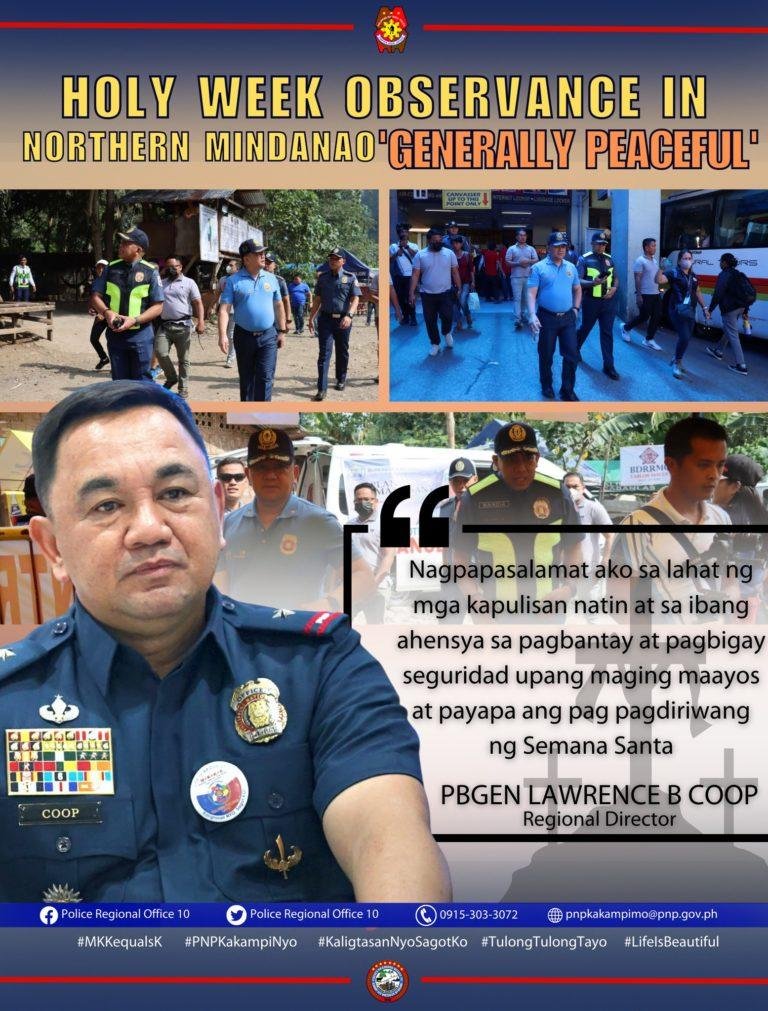 PNP-10: Holy Week observance in Northern Mindanao was generally peaceful