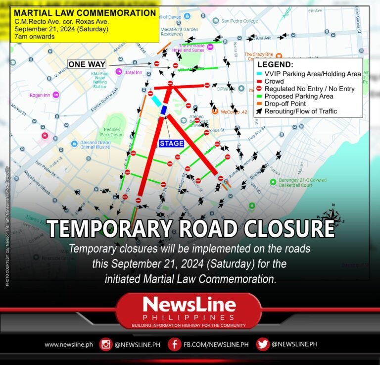 Davao roads closed for Sept. 21 Martial Law commemoration