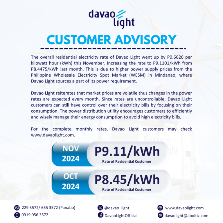 November 2024 Power Rate Up; Davao Light bares energy conservation tips for the holiday season