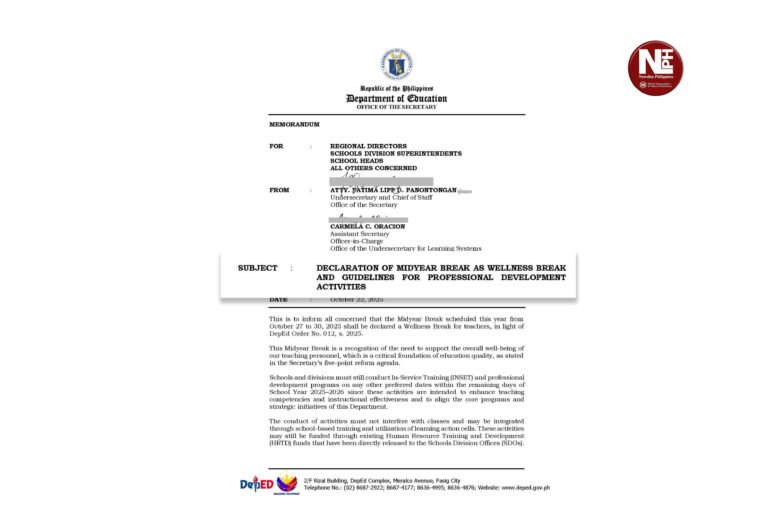 DepEd declares four-day ‘wellness break’ for teachers, students