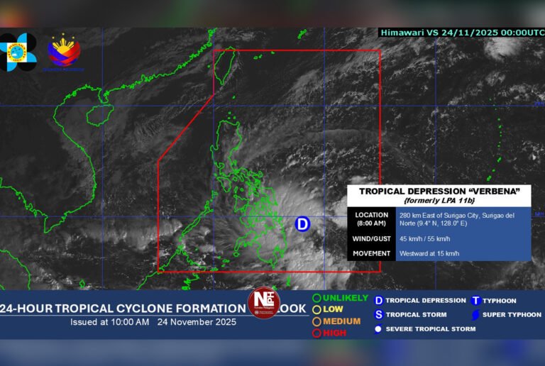 Signal No. 1 up in parts of Visayas, Mindanao as TD Verbena nears landfall