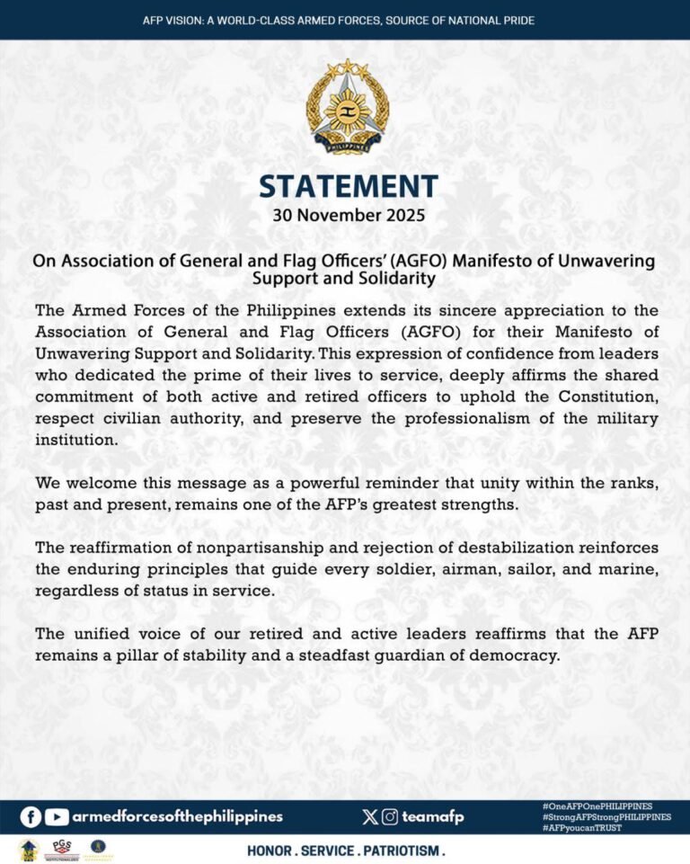 AFP praises AGFO for support and rejection of destabilization calls