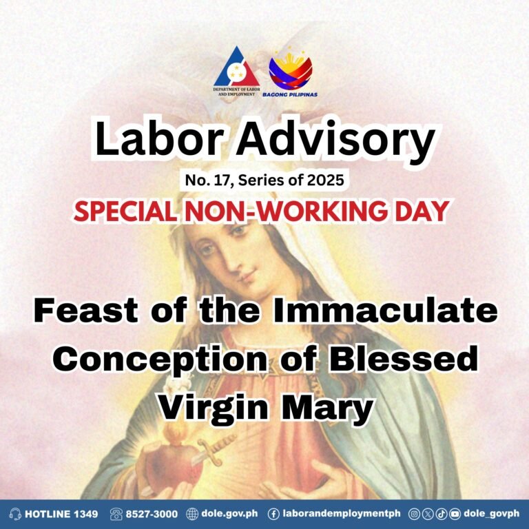 DOLE reminds workers of Special Holiday Pay rules for Dec. 8