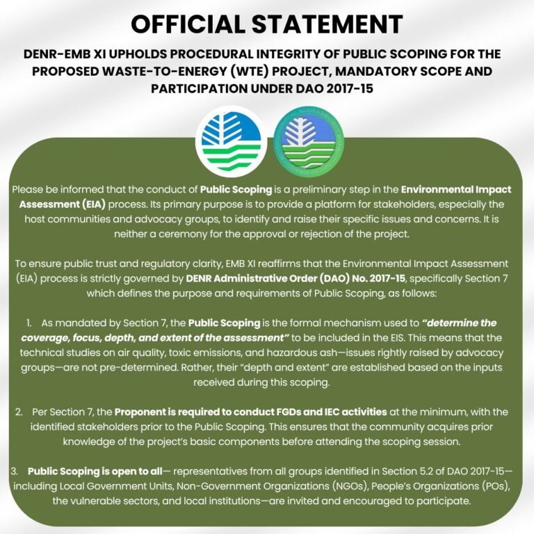 “Just Scoping?” EMB Clarification on Davao WTE Project Raises Questions on Who Shapes the Outcome