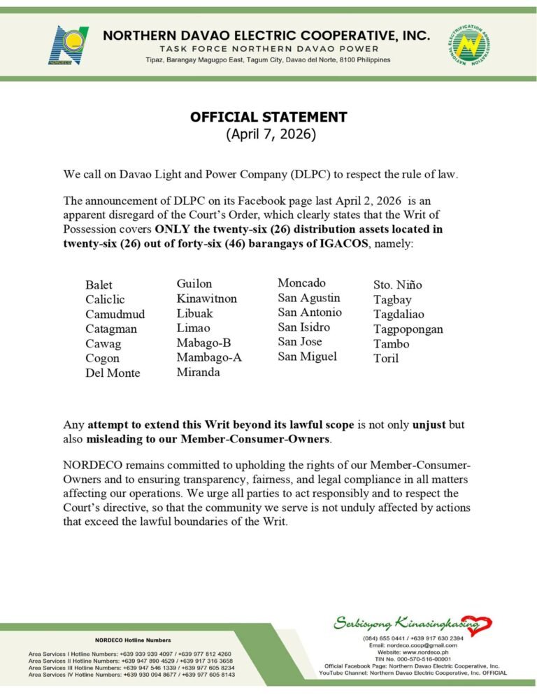 Power Struggle on Samal: Nordeco Flags “Overreach” as Davao Light Asserts Takeover