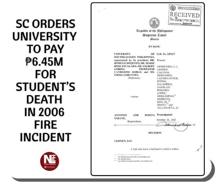 SC Orders USEP to Pay P6.45 million Over Student’s Death in Campus Pageant Fire