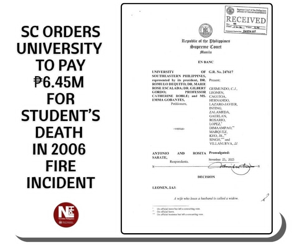SC Orders USEP to Pay P6.45 million Over Student’s Death in Campus Pageant Fire