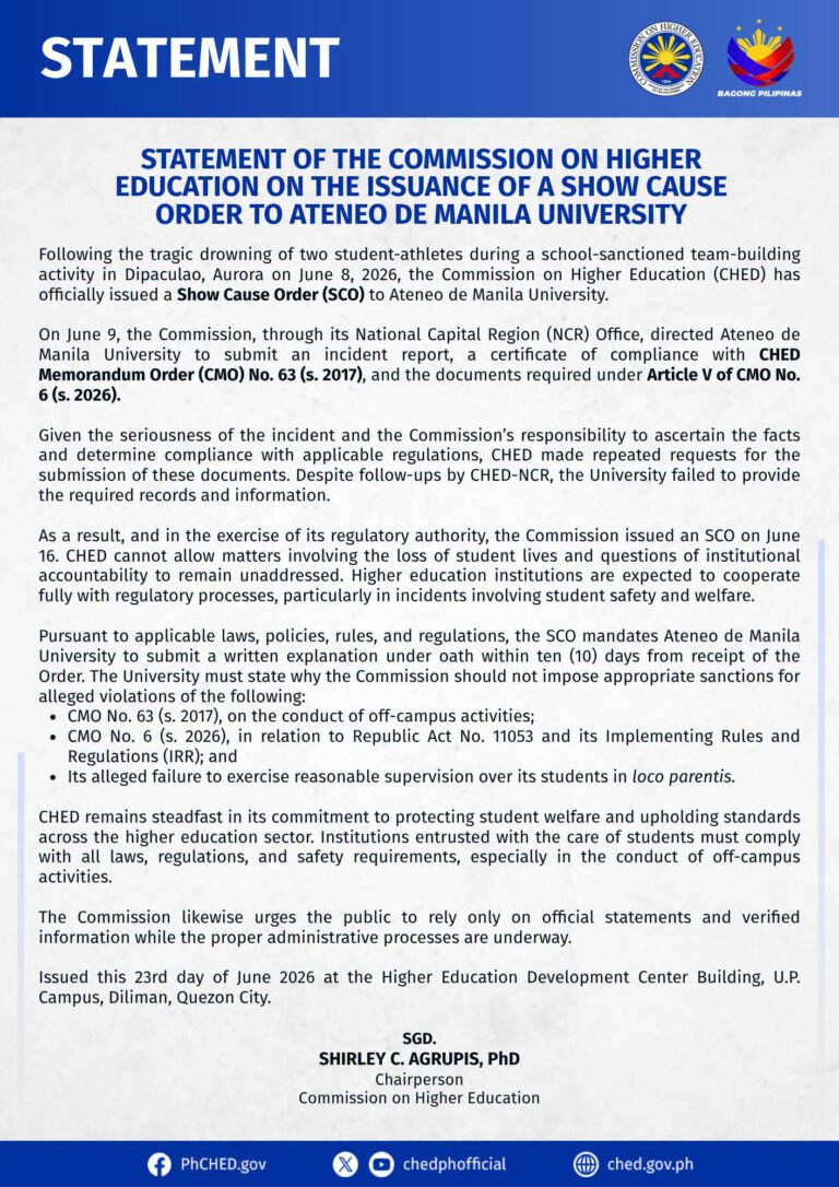 CHED Order Raises Tough Questions on Accountability in Deaths of Ateneo Players