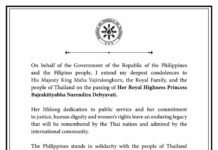 Marcos Expresses Condolences Over Passing Of Thai Princess