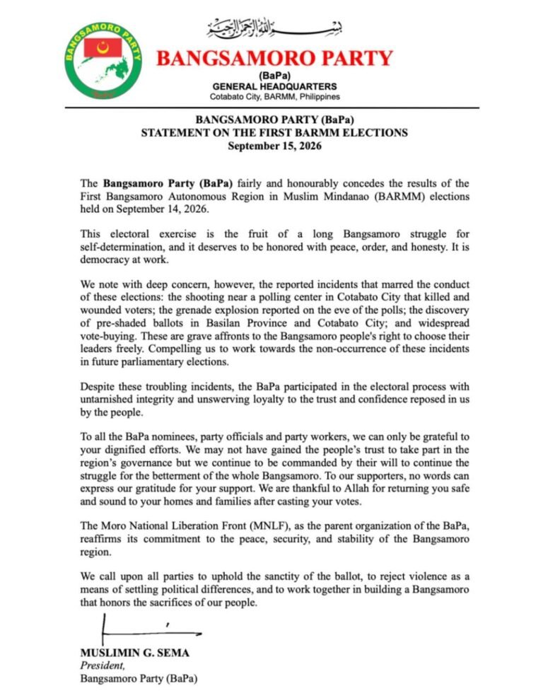 MNLF political party concedes defeat, pledges to work with new BARMM leaders