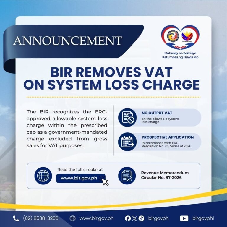 BIR removes VAT on allowable power system loss charge