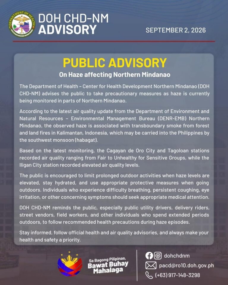 Haze puts Northern Mindanao residents on health alert